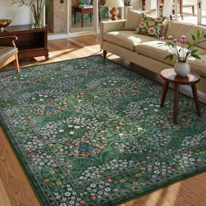 Lahome Floral Washable 5x7 Soft Green Rug