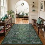 Lahome Floral Washable 5x7 Soft Green Rug