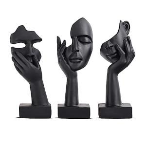Black Abstract Thinker Statue Set - 3 Pieces