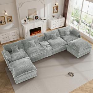 145" Light Grey Cloud U-Shaped Sectional Sofa