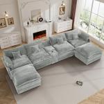 145" Light Grey Cloud U-Shaped Sectional Sofa