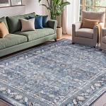 Vintage Blue 5x7 Area Rug - Washable, Non-Slip