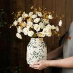Green and Beige Vintage Chinoiserie Floral Vase