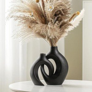 Modern Ceramic Vase Set of 2 - Matte Black