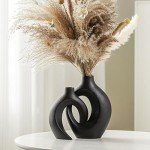 Modern Ceramic Vase Set of 2 - Matte Black