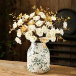 Green and Beige Vintage Chinoiserie Floral Vase