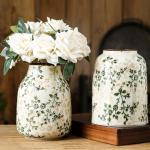 Green and Beige Vintage Chinoiserie Floral Vase