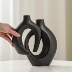 Modern Ceramic Vase Set of 2 - Matte Black