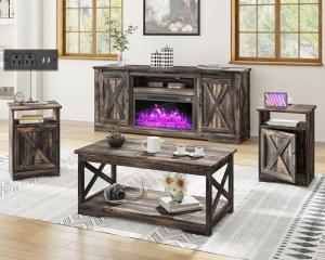 5-Piece Farmhouse Living Room Table Set with USB Ports