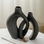 Modern Ceramic Vase Set of 2 - Matte Black