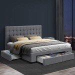 Queen Bed Frame with Tufted Headboard & Storage Drawers