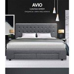 Queen Bed Frame with Tufted Headboard & Storage Drawers