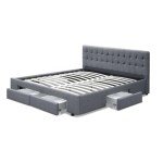 Queen Bed Frame with Tufted Headboard & Storage Drawers