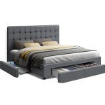 Queen Bed Frame with Tufted Headboard & Storage Drawers