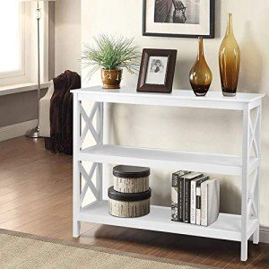 White Narrow Console Table with Display Shelves