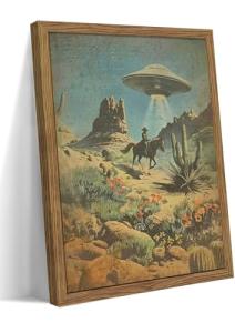Framed Vintage Sci-Fi Cowboy Alien Wall Art