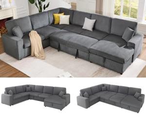 Jocisland 130" Corduroy Grey Sofa Bed with Storage
