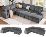 Jocisland 130" Corduroy Grey Sofa Bed with Storage