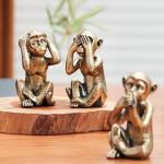 Gold Three Wise Monkeys Figurine for Home Decor