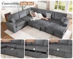Jocisland 130" Corduroy Grey Sofa Bed with Storage