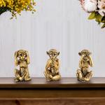 Gold Three Wise Monkeys Figurine for Home Decor