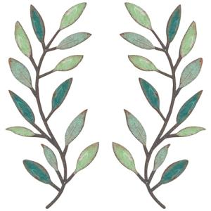 Green Metal Leaf Wall Art - 2 Pieces Set