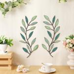 Green Metal Leaf Wall Art - 2 Pieces Set
