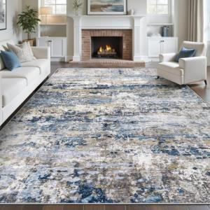 Modern Abstract Area Rug in Blue and Gray