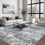 Modern Abstract Area Rug in Blue and Gray