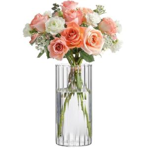 8-Inch Clear Ribbed Glass Cylinder Vases