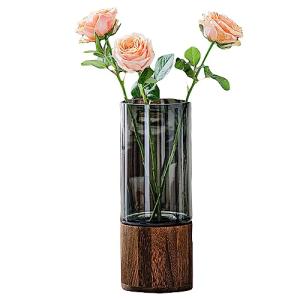 Wood and Glass Vase, 10" H, Classic Boho Style