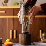 Wood and Glass Vase, 10" H, Classic Boho Style