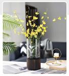 Wood and Glass Vase, 10" H, Classic Boho Style