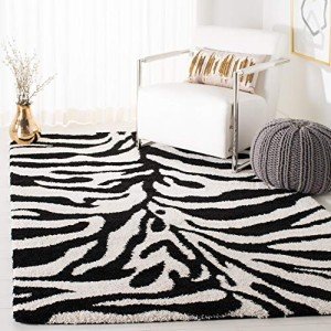 Off-White Hand-Woven Ivory/Black Shag Rug 3'3 x 5'3