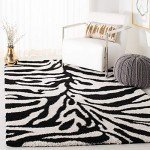 Off-White Hand-Woven Ivory/Black Shag Rug 3'3 x 5'3