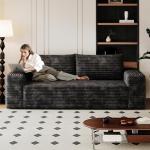 Fluffy 3-Seater Corduroy Couch with Wide Armrests