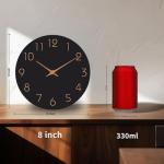 8-Inch Black Wall Clock with Rose Gold Numbers