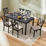 LUXOAK 7-Piece Farmhouse Dining Table Set