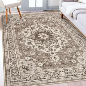 TOPRUUG Washable Oriental Area Rug - 5x8 Rugs for Living Room Soft Carpet for Bedroom Waterproof Floral Distressed Indoor Stain Resistant Non-Shedding Floor Carpets (Beige, 5x8)
