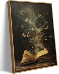 Framed Moody Victorian Bookish Wall Art Dark Academia Library Canvas Wall Decor Picture Vintage Reading Nook Butterfly Aesthetic Painting Poster Print for Gallery Library Bookstore Decoration 8x10in