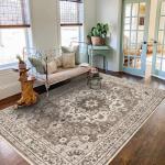 TOPRUUG Washable Oriental Area Rug - 5x8 Rugs for Living Room Soft Carpet for Bedroom Waterproof Floral Distressed Indoor Stain Resistant Non-Shedding Floor Carpets (Beige, 5x8)