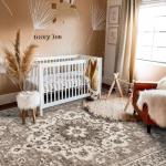 TOPRUUG Washable Oriental Area Rug - 5x8 Rugs for Living Room Soft Carpet for Bedroom Waterproof Floral Distressed Indoor Stain Resistant Non-Shedding Floor Carpets (Beige, 5x8)