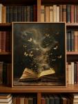 Framed Moody Victorian Bookish Wall Art Dark Academia Library Canvas Wall Decor Picture Vintage Reading Nook Butterfly Aesthetic Painting Poster Print for Gallery Library Bookstore Decoration 8x10in
