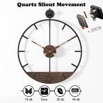 DAYDAYART Modern Wood Walnut Dial Wall Clock, Large Simple Wall Decor Metal Frame Silent Non Ticking Clock for Living Room Decor, Kitchen, Bedroom, Study Decoration, Handmade Home Gift Idea, 15.8 in