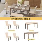 Zevemomo 6-Piece Solid Wood Dining Table Set, Including 1 Dining Table, 4 Upholstered Chairs and 1 Bench, Wooden Legs Dining Table Set for Dining Room, Kitchen, Restaurant, Brown