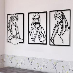 CHENGU 3 Pieces Metal Minimalist Abstract Woman Wall Art Line Drawing Wall Art Decor Single Line Female Home Hanging for Kitchen Bathroom Living Room