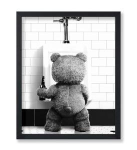 Poster Master Funny Teddy Bear Print - Humorous Gift for Men, Women, and Movie Fans - Black & White Wall Art for Bathroom, Restroom, Nursery, Kids Room - 8x10 UNFRAMED Wall Art