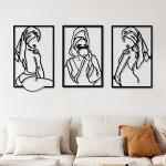 CHENGU 3 Pieces Metal Minimalist Abstract Woman Wall Art Line Drawing Wall Art Decor Single Line Female Home Hanging for Kitchen Bathroom Living Room