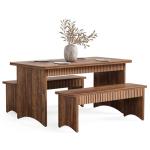 LITTLE TREE 55" Dining Table with 2 Benches, Dining Table Set for 4-6 People, Farmhouse Kitchen Table with Bench, Dining Room Table Set
