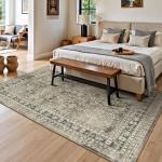 Lessymo 5x7 Area Rugs for Living Room, Machine Washable Non Slip Rug, Soft Low Pile Carpet for Bedroom Dining Home Office, Vintage Brown Distressed Floral Floor Mat